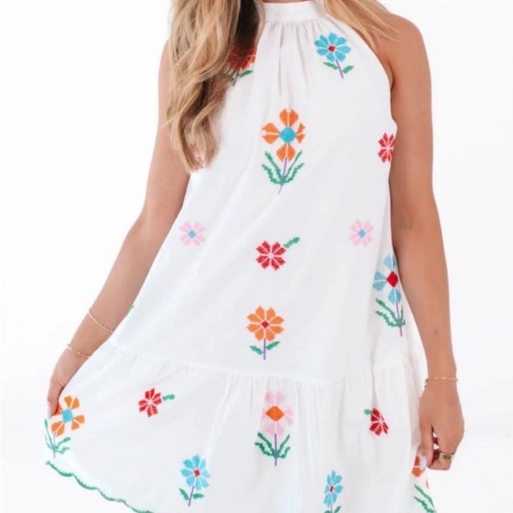 Floral Embroidered White Dress